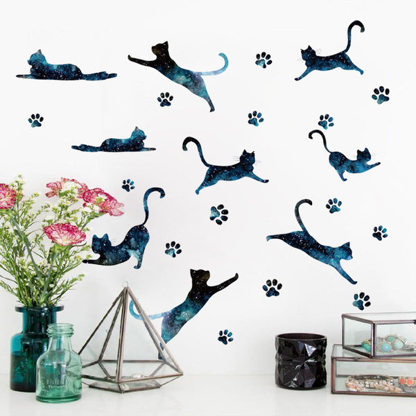 New cartoon romantic starry sky cat wall sticker children's room living room TV background wall decorative sticker XH6249