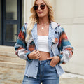 European and american cross-border e-commerce women's apparel:  independent store autumn new arrival - washed color block long sleeve denim jacket top