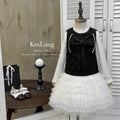 Girls' dress  autumn new arrival: sleeveless tank dress with lace trim, two-piece set (perfect for the "rich girl" look)