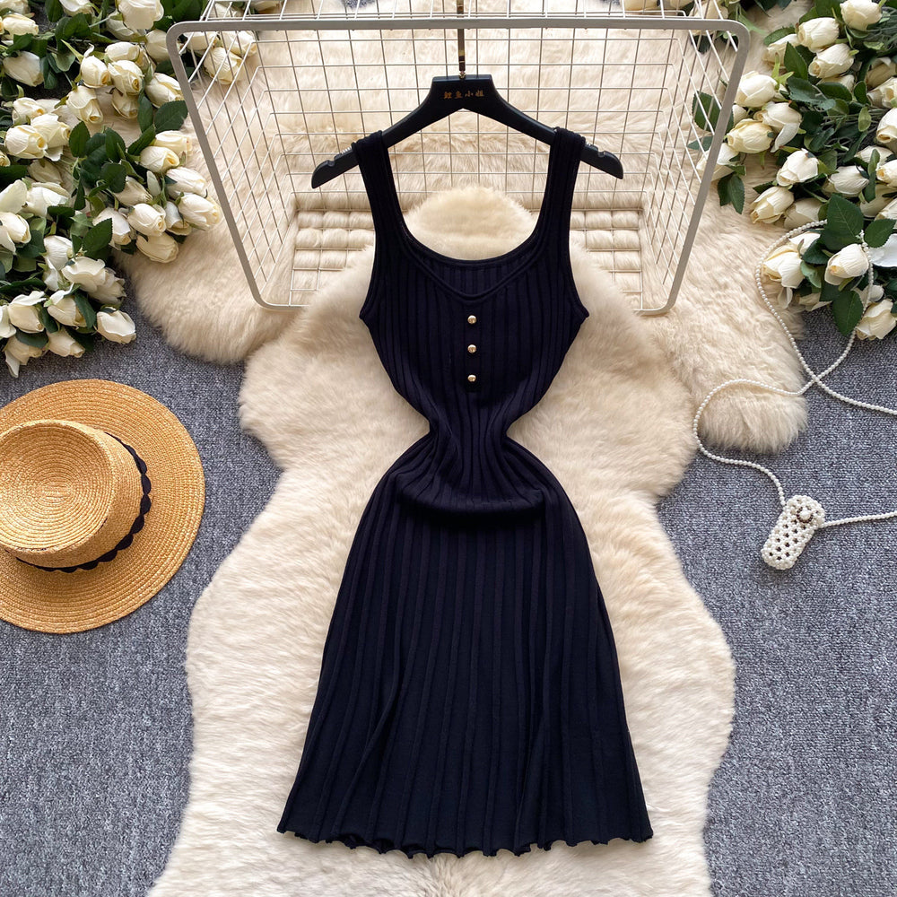 K-style yellow knitting pure lust style hot girl dress female petites suspender waist slimming look a-line skirtelegant