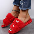 2024 new plus size indoor/outdoor flat pearl rhinestone butterfly cotton slippers - women's new fuzzy slippers