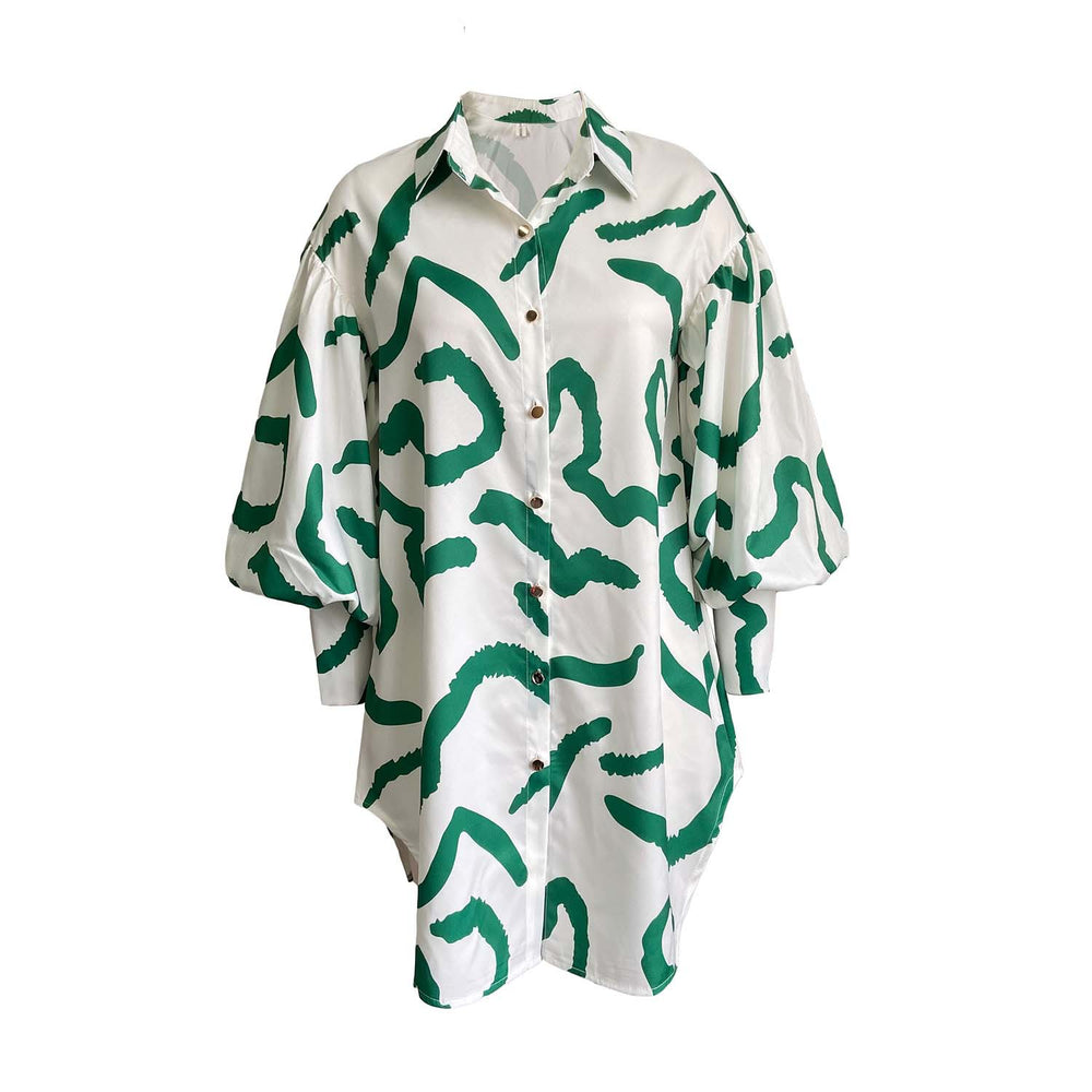 D191 independent station  new long-sleeved printed puff sleeve loose large size shirt skirt cross-border fashion dress