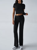 2025 european and american new arrival cross-border women's spring/summer elegant solid color crew neck casual fashion set - short sleeve top and long pants