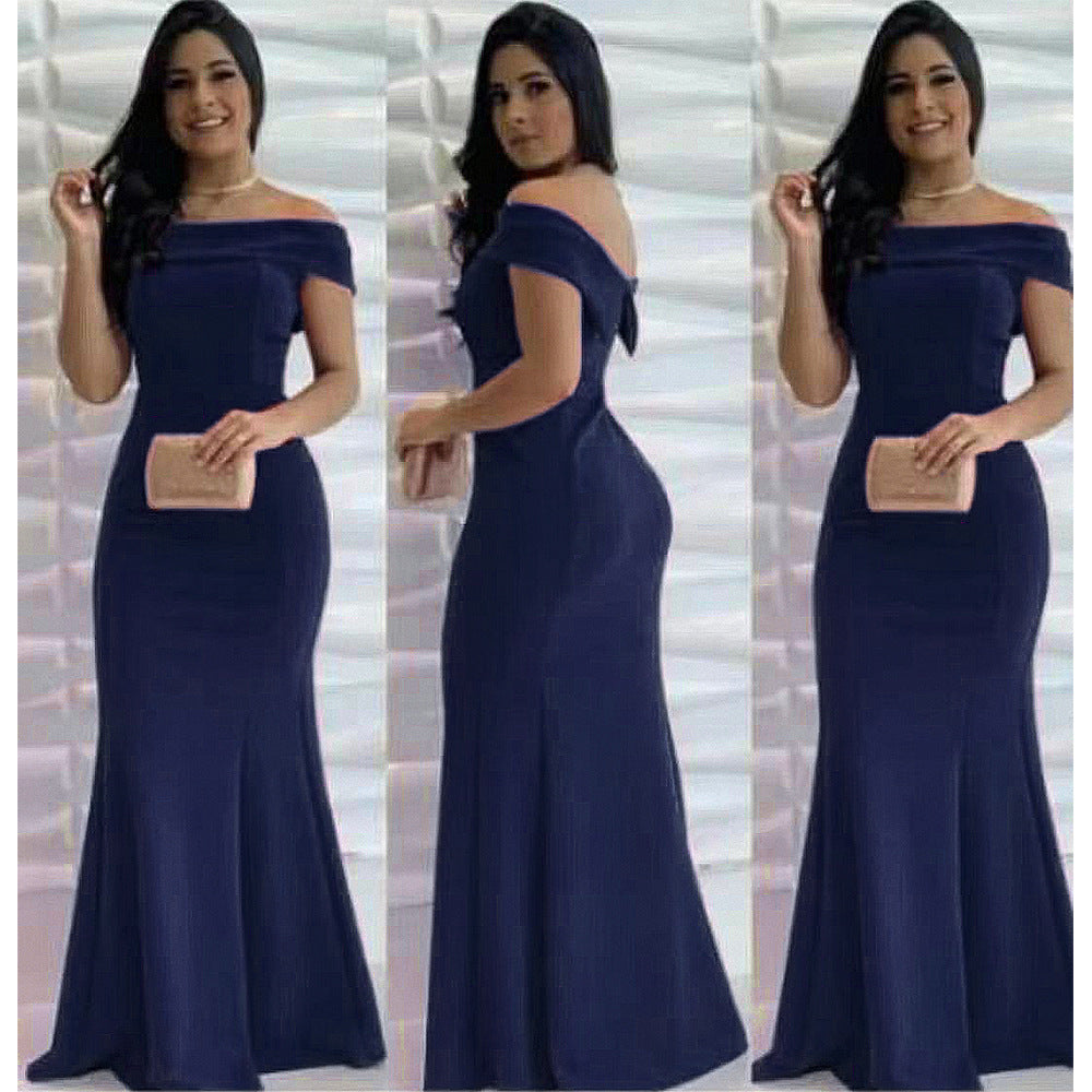 Evening dress  new sexy one-shoulder backless socialite prom mermaid long gown women's clothing african cross-border e-commerce