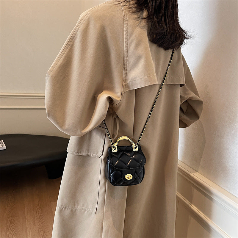 2025 new Korean version rhombus embroidery thread small square bag hanger handbag chain single shoulder crossbody small satchel