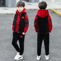 Boys' fleece-lined thickened autumn/winter outfit,  new style, mid-to-large children's clothing, boys' hoodie three-piece set, trendy style
