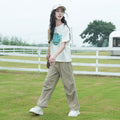 Girls' relaxed fit two-piece set:  outdoor active ruched summer casual lightweight short-sleeve outfit