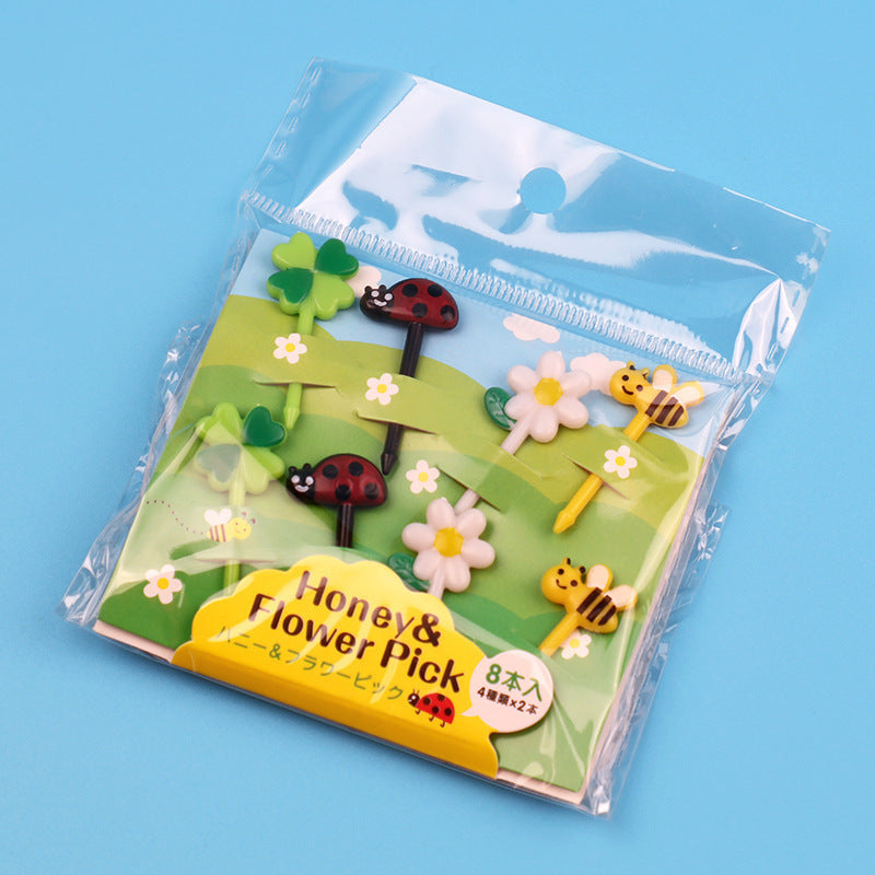 Ready-to-ship floral, bee, and fruit forks - sunflower bento picks - children's plastic fruit forks - cake toppers - direct from the manufacturer