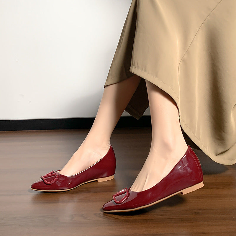 Metal v buckle patent leather nude flatsflats socialite style petites hidden heelflatsplus size women's shoes