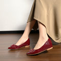 Metal v buckle patent leather nude flatsflats socialite style petites hidden heelflatsplus size women's shoes