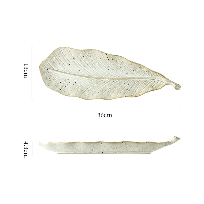 Vintage leaf ceramic creative long plate - sushi plate, western food & pastry plate, fruit & breakfast plate, exquisite dessert plate