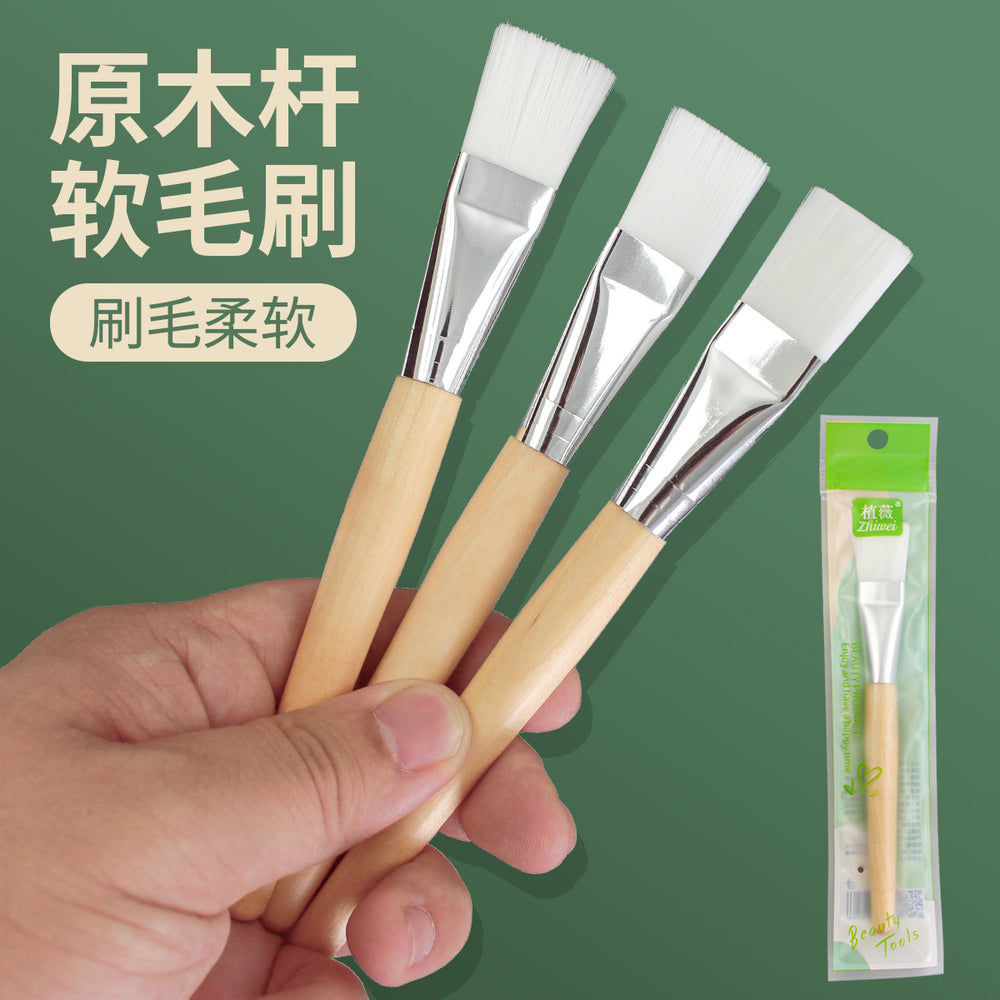 Zhiwei facial mask brush beauty spa application wooden pole mask brush wooden handle soft bristle brush makeup brush log pole white hair