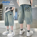 Kids' boys' summer pants - lightweight denim shorts for mid-to-large children -  new summer collection - boys' mid-length shorts