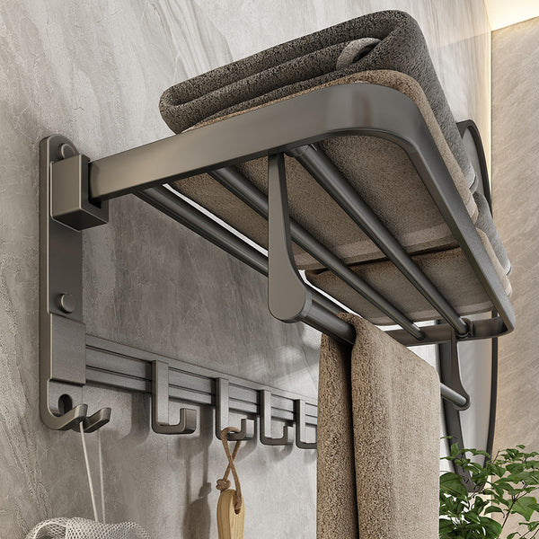 Towel Rack Toilet No Punching Bathroom Shelf Wall Mounted Toilet Toilet Space Aluminum Gun Grey Bath Towel Rack