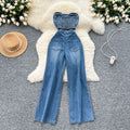 Hong kong style chicpopularnew arrivalsense of design heart cut out sleeveless high waistslimming look ripped casual denim jumpsuit