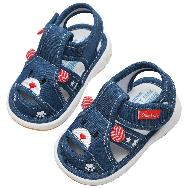 Baby cloth sandals for boys, summer, ages 0-1-2-3 years, infant anti-slip soft sole squeaky shoes, girls' first walker shoes, baby shoes