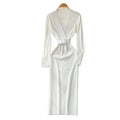 Minimalist chic solid color knit dress - women's autumn collection: criss-cross neck, belted waist, slim fit, stunning maxi dress