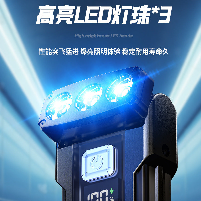 Cross-border keychain light charging magnetic suction red and blue warning strong light mini small flashlight multi-function LED clip hat light