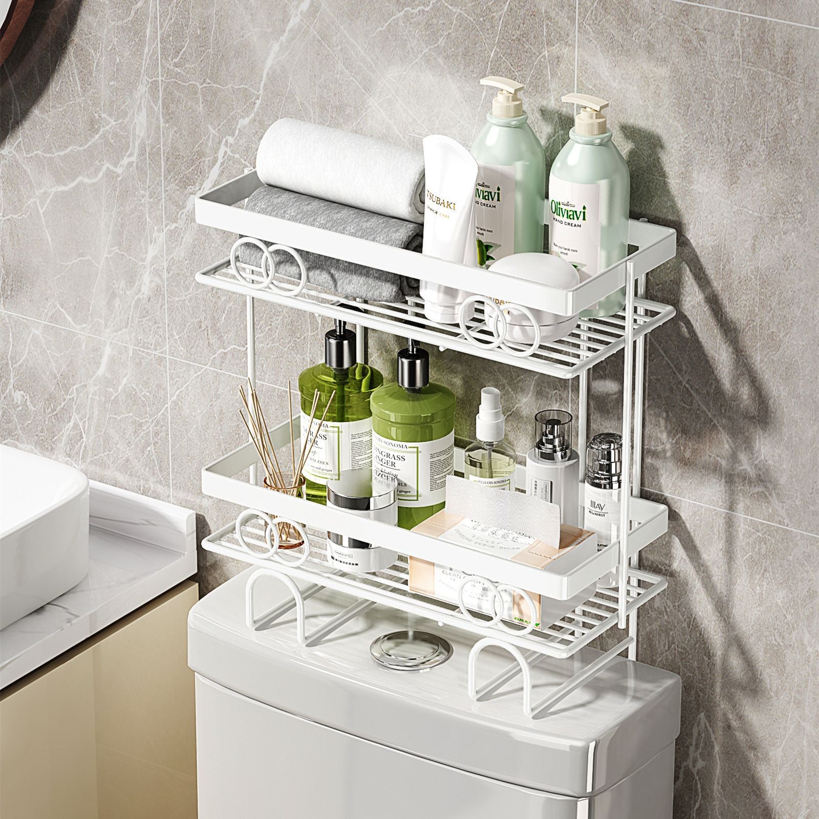 Shelf above the toilet, shower gel, shampoo, toilet holder, no punching, wall-mounted bathroom storage rack.