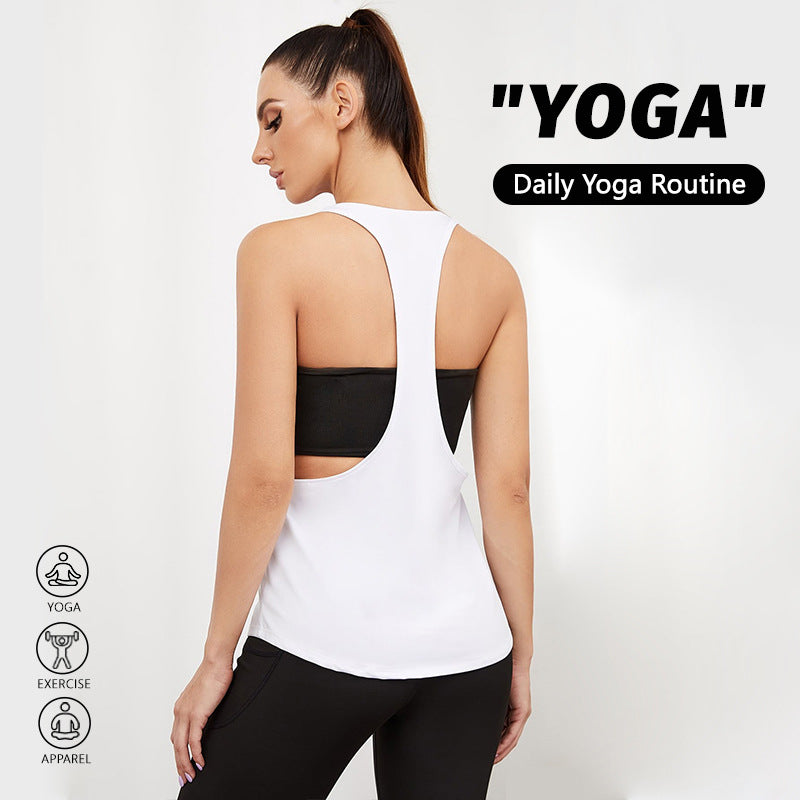 Solid color split yoga top halter loose vest T-word suspender blouse quick-drying breathable breathable quick-drying