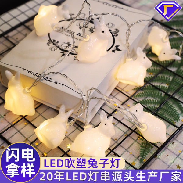 [Customized] LED decorative light string Christmas day children and girls room cartoon battery box rabbit led light string
