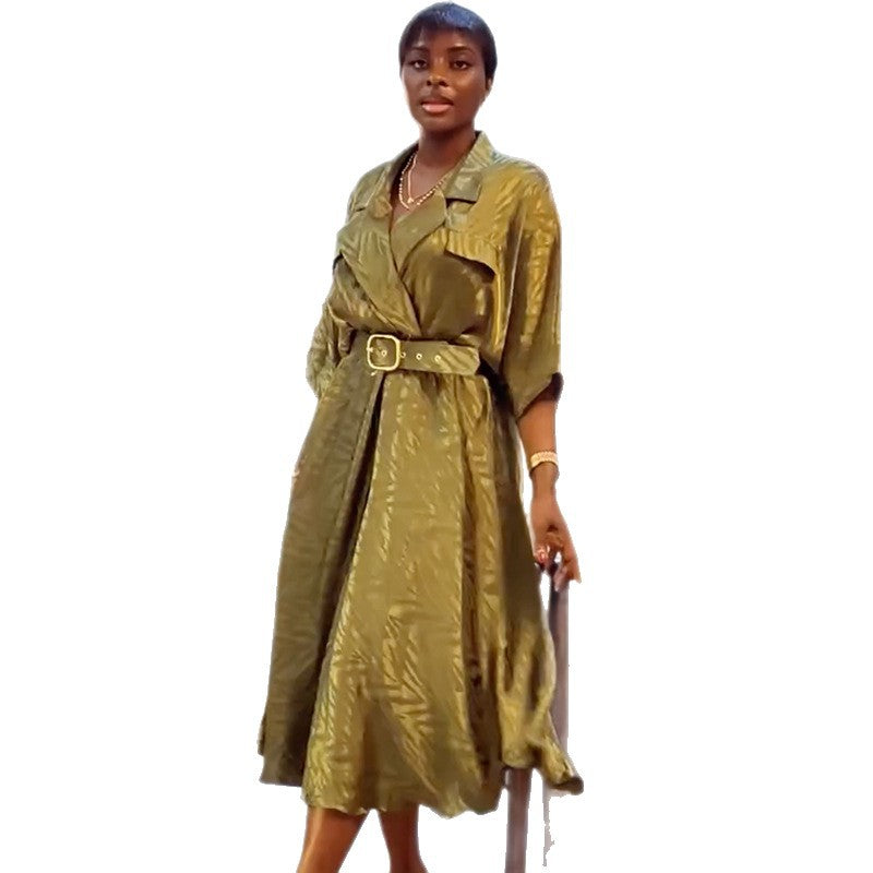 European and american women's clothing  autumn new collection: sweet and fresh printed patch pocket suit collar batwing sleeve midi dress