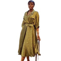 European and american women's clothing  autumn new collection: sweet and fresh printed patch pocket suit collar batwing sleeve midi dress