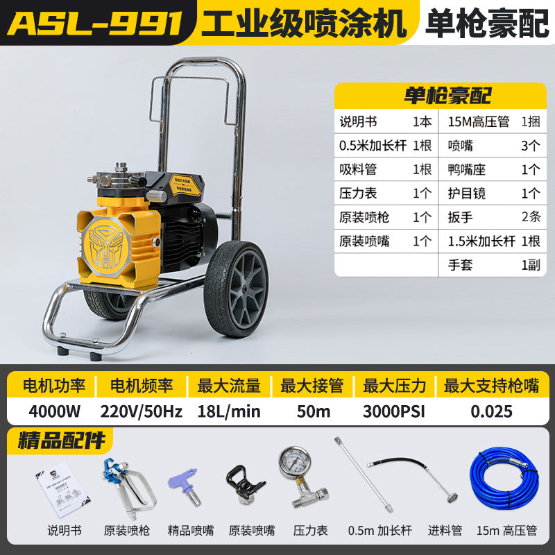 阿斯兰电动高压一体喷涂机油漆腻子抹灰多功能小型隔膜双枪喷漆机