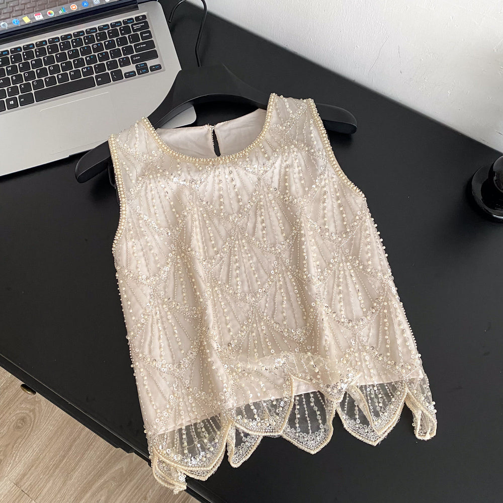 Heavy sequinvest women's round neck sleeveless easiest for matchtops women's summersense of designpetites age-reducing elegant vest