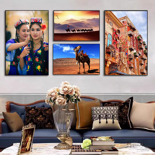 Xinjiang Scenic Decorative Paintings Western Regions Kashgar Ancient City Ethnic Style Features Hanging Paintings Homestay Hotel Restaurant Mural