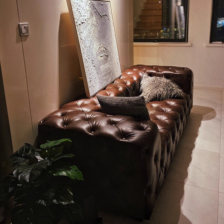 American light luxury living room straight row multi-person first-layer cowhide casual sofa house small apartment oil wax leather three-person sofa