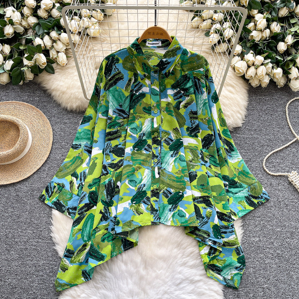 Korean style commute chic: skin-friendly, breathable printed shirt for women - new spring collection, long sleeve, loose fit, open front cardigan, stylish and trendy top