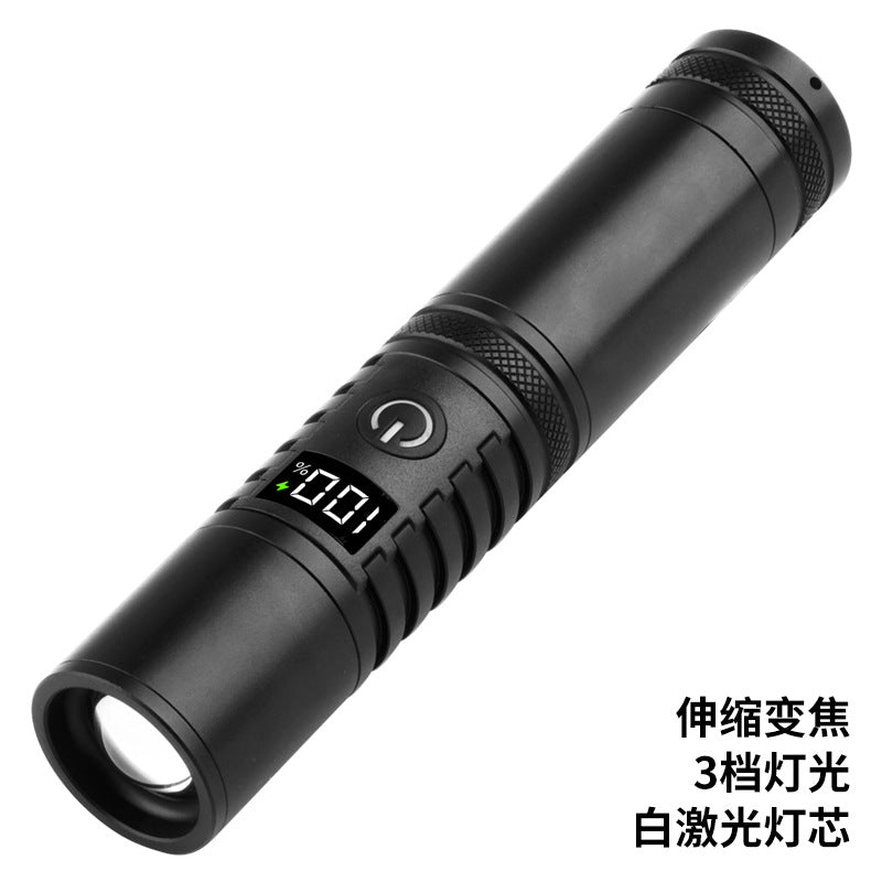 2024 new telescopic zoom strong light flashlight, white laser aluminum alloy outdoor lighting super bright mini flashlight