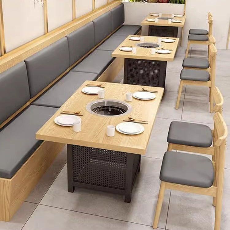 Customized self-service barbecue shop string hot pot table induction cooker integrated table and chairs, tea house booth restaurant sofa table and chairs