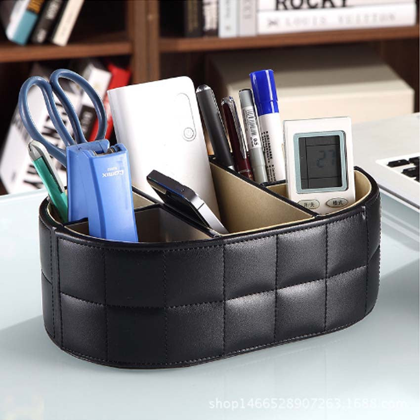 European desktop office oval leather five-grid storage box remote control cosmetic storage box drug jewelry box
