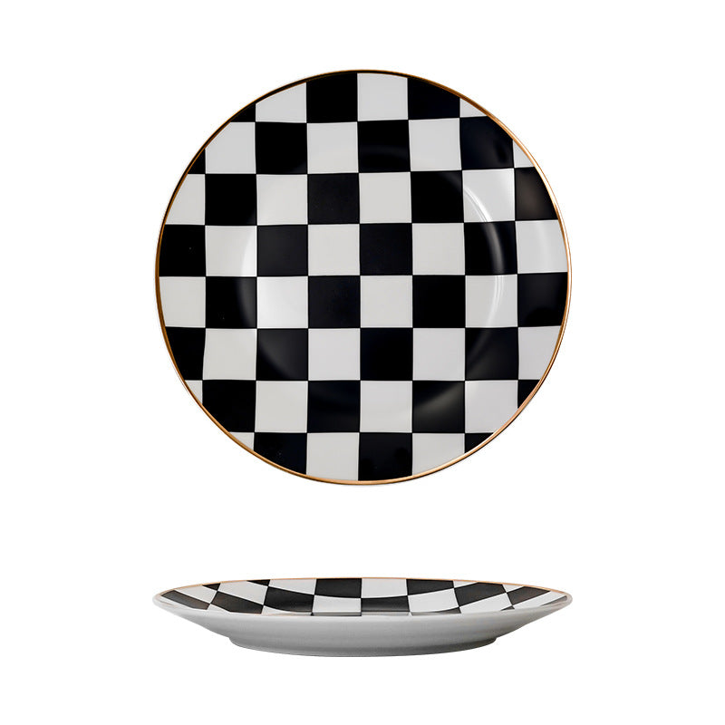 Nordic-inspired, high-end ceramic platter featuring a checkerboard pattern. perfect for showcasing your culinary creations in restaurants, cafes, or for baking and serving. a beautiful and stylish dish for any occasion