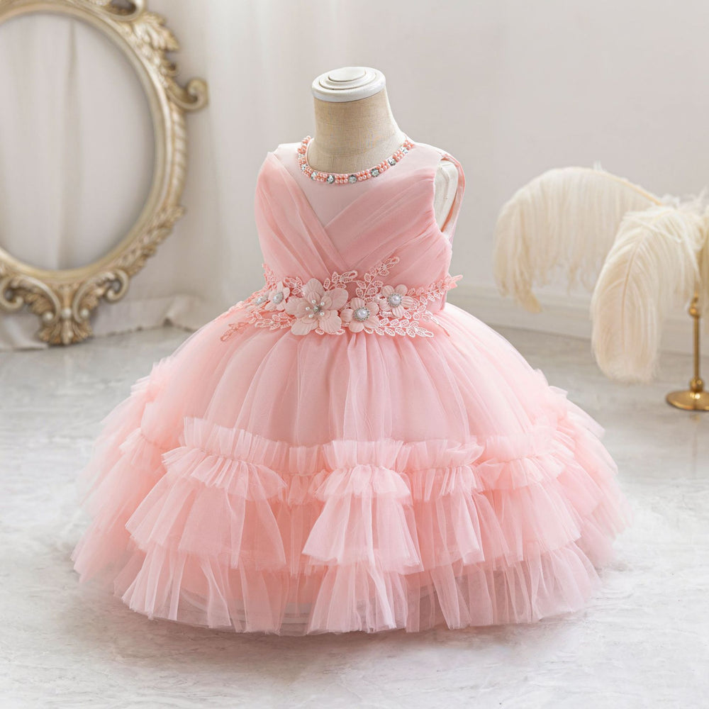 Exportnew arrival female flower girl evening dress tutu cake princess dress first birthday dress baby dress