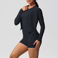 Fashion cross-border cloud-like brushed long-sleeved sports zipper outwear running butt lift fitness yoga clothes three-piece set for women