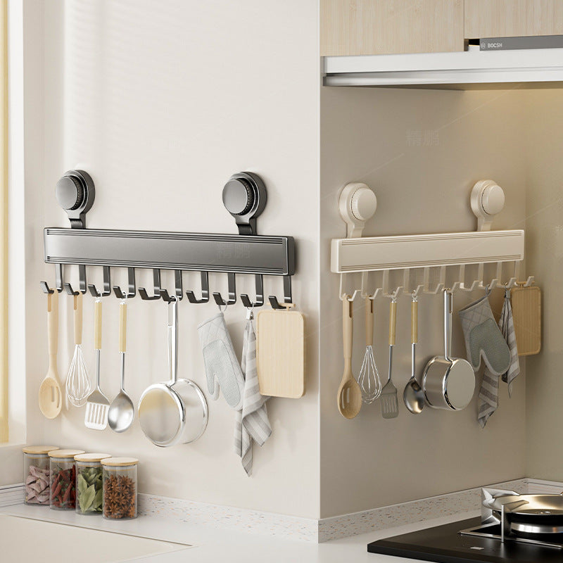 Suction cup kitchen hook punch-free hanging rod kitchen storage rack hanging spatula spoon storage row hook wall-mounted shelf