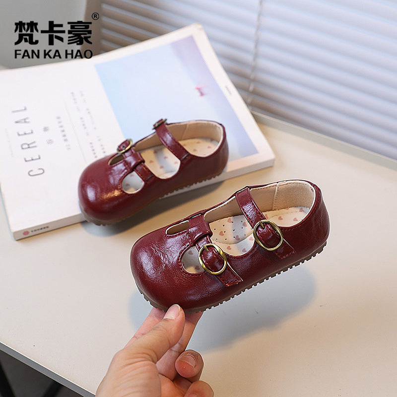 Vancahao girls' black leather shoes, new autumn  collection, soft-soled princess shoes, single shoes, british style baby shoes
