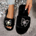 Plus size warm flip-flops new style butterfly fur slippers plush foreign trade popular cross-border large size texture xiaohongshu trendy