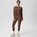 European and american nude feel solid color slim-fit top, jacket, and yoga outfit - quick-dry activewear three-piece set for outdoor leisure, running, and fitness