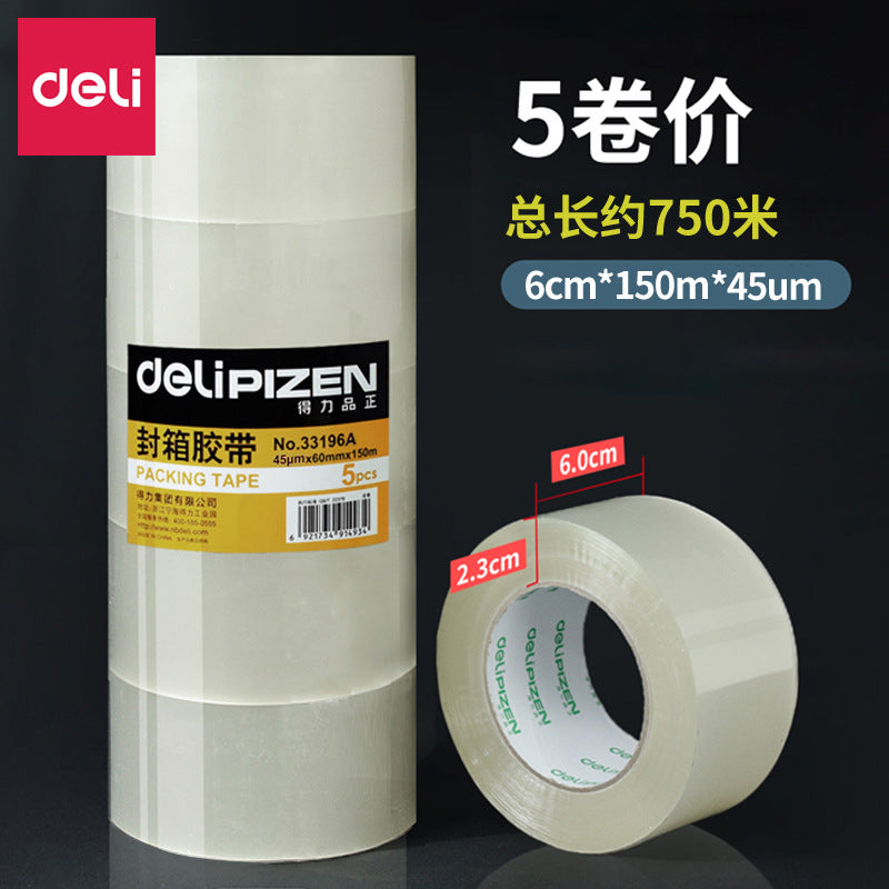 Deli 33196A transparent wide tape express packing tape 6cm large roll sealing tape sealing tape wholesale