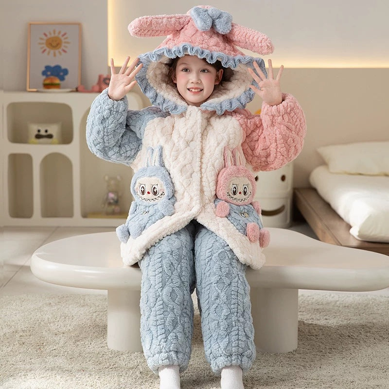 【triple-layer quilted, fleece-lined, extra thick】new girls' winter pajamas - coral fleece kids' home clothes - winter collection