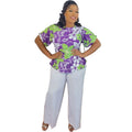 supply printing round neck pullover loose short-sleeved topsmatchingpure colorstraight-legpants including belt special price