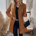 European and american retro style women's jacket - notch lapel, suede & lambswool patchwork, single-breasted, cinched waist, mid-length women's coat