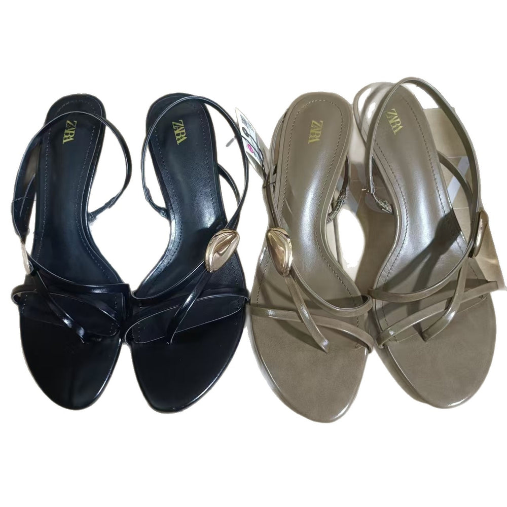 2025 summer new french chic thin strap thong chunky heel sandals women's outdoor versatile single strap beach sandals 203-27