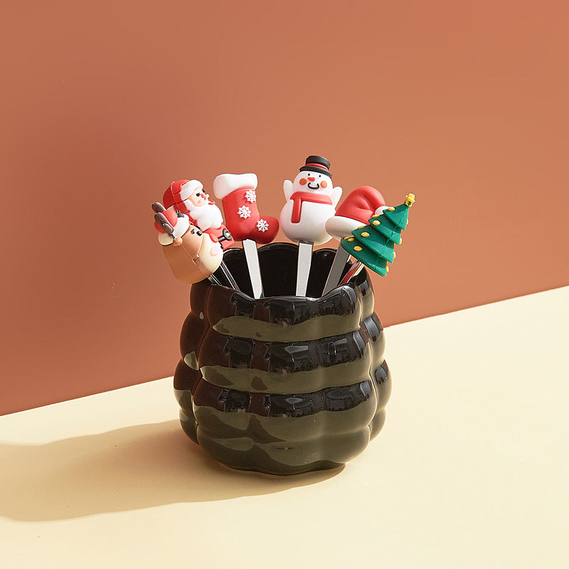 creative new year fruit fork suitfor home desktop ornaments high-looking ceramic fork spoon storage jar housewarming gift