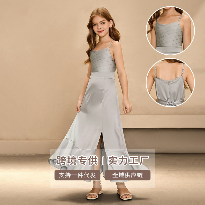 European and american style cross-border e-commerce girls' dress, camisole dress, minimalist satin high-end teen clothing, new arrival