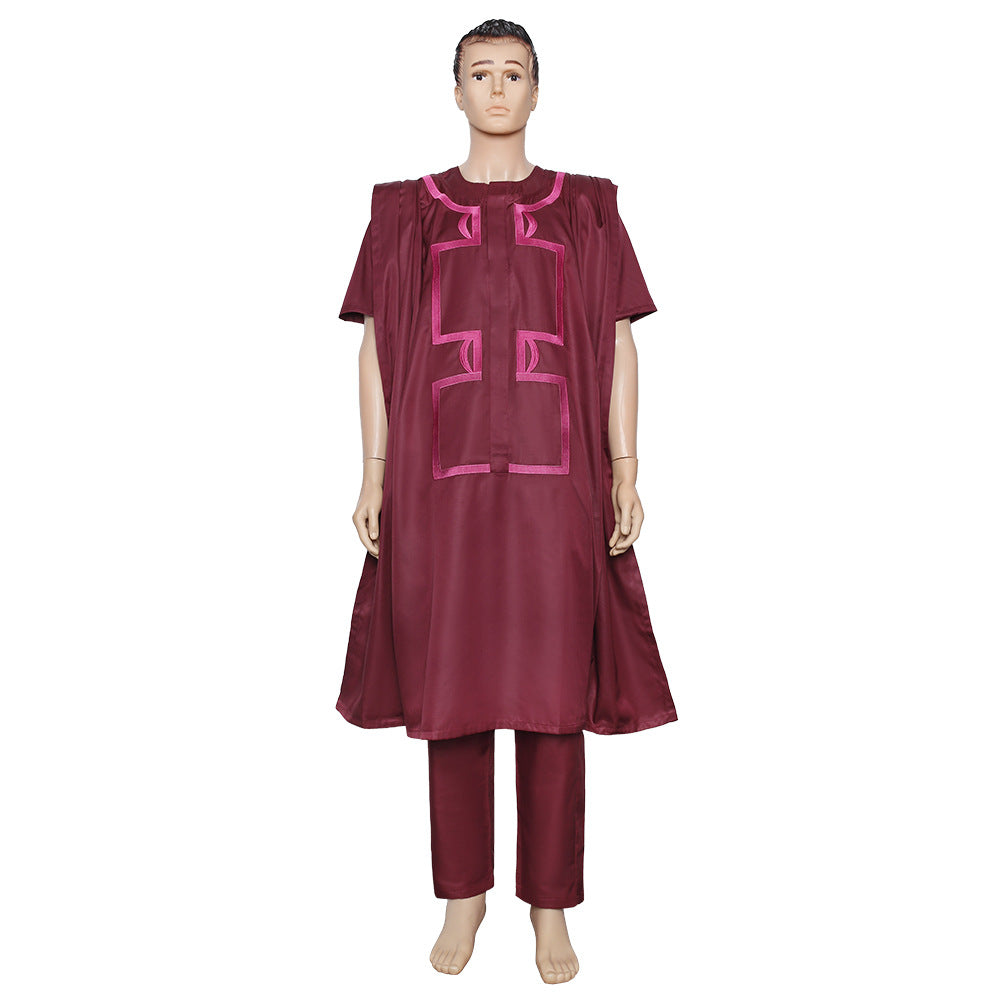 new cross-border e-commerce  summer crew neck youth african ethnic style short sleeve shirt three-piece set